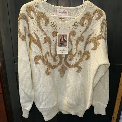 NWT Vintage Jaclyn Smith Gold Bedazzled Sweater  Ladies Medium - NEW 90s - Image 1 of 4