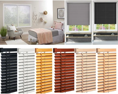 PVC Blind Wood Wooden Grain Effect Window Venetian Blinds Easy Fit Home Office - Image 1 of 4