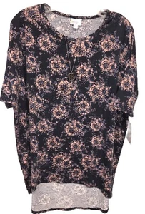 NWT LuLaRoe Small Dark Denim Blue & Pink Floral Irma Oversized Tunic - Picture 1 of 8