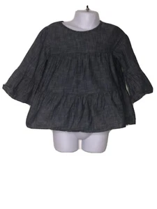 Crewcuts Girls Chambray Tiered Bell Sleeve Shirt Sz 4/5 - Picture 1 of 3