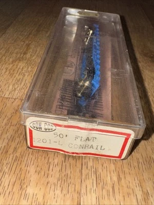 Con-Cor N Scale 1201-L 50' Flat Car;  Conrail CR 34968 Blue - Image 1 of 3