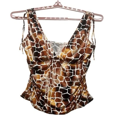 Traje de baño Tankini Top fruncido cuello en V jirafa estampado animal talla 22W correa ancha Mynah Foto 1 de 4