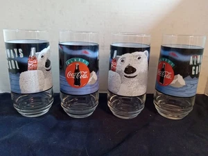 4er Set ~ Vintage Coca-Cola Always Cool Sammlerstück Eisbär Trinkgläser  - Bild 1 von 5