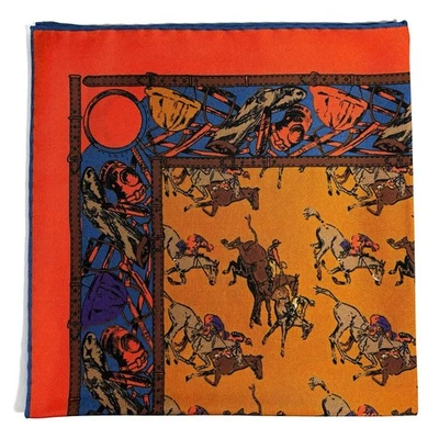 Orange Polo Motif Ancient Madder Silk Pocket Square (Hand-Rolled) - Image 1 of 4
