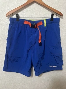 Polo Ralph Lauren Swim Trunks Men’s M Blue Mesh Lined Pockets Belt Nylon Q31 - Picture 1 of 5