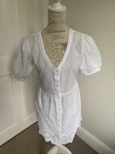 JoJo Maman Bébé Womens White Pretty Broderie Anglaise Top Size M - Picture 1 of 14