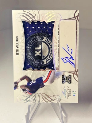 2021 SETH WILLIAMS LEAF TRINITY FOOTBALL RC RPA PATCH AUTO 4/5 Laundry Tag - Image 1 of 4