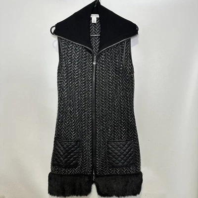 Chaleco Largo Casa Blanca Mercado Negro Mediano Negro Gris Mezcla Lana Imitación Piel Bolsillos Foto 1 de 4