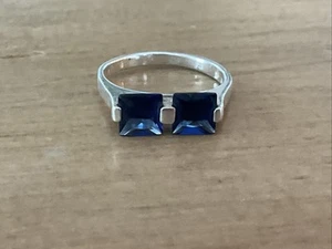 Sterling Silver Two Stone Sapphire Band Ring Sz 8 - Picture 1 of 7