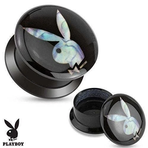 Earrings Rings Mother of Pearl Playboy Bunny Inaly Black Acrylic Screw Fit - Image 1 of 1