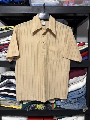 Vintage 60s 70s Ultra Knit By Campus Tan Dacron Polyester Shirt Mens Medium Polo - Image 1 of 4
