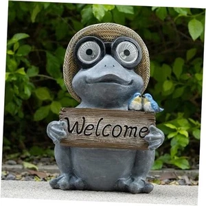 Garden Statue of Frog with Solar Light Eyes,Solar Decor Frog Outdoor - Picture 1 of 8