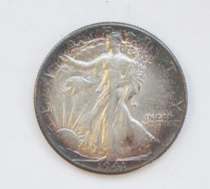 US 1941 Walking Liberty 90% Silver Coin Half Dollar AU Bluish Toned Rim - Picture 1 of 2