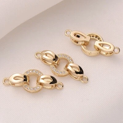 5Pcs 14k Gold Brass Cubic Zirconia Fold Over Clasps Oval Jewelry Finding 25x10mm - Image 1 of 2