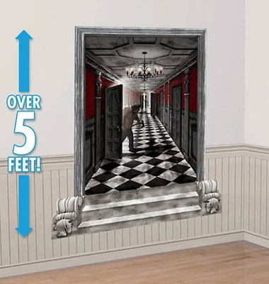 GOTHIC MANSION HALLWAY Scene Setter Halloween Party wall BACKDROP kit over 5' - Image 1 of 2