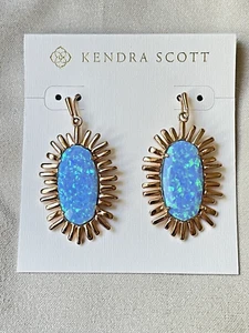 Kendra Scott Mariah Statement Earrings Rose Gold w/ Ocean Blue Opal Custom Rodeo - Picture 1 of 3