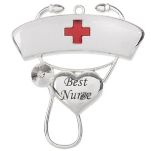 Beste Krankenschwester Weihnachtsschmuck Neu im Karton RN Geschenk Stethoskop Rotes Kreuz Kristalle - Bild 1 von 1