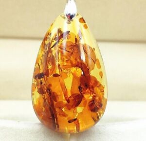 Natural Piebald Amber Yellow Water Drop Woman Pendant Jewelry 28x21x10mm AAAA