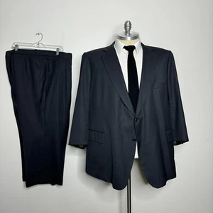 Hand Tailored | Bespoke Jiwani Suit 60S 54W Mens Black Stripe Wool Sartoriale - Picture 1 of 18