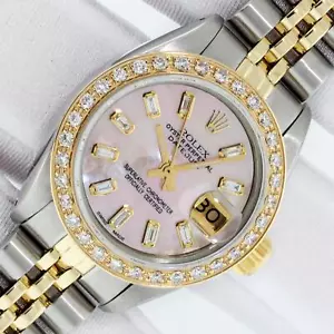 Rolex Lady DateJust Pink MOP Diamond Watch Steel - 18k Gold Diamond Bezel Watch - Picture 1 of 9