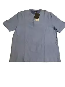 Thomas Dean Mens Short Sleeve Waffle Knit Henley Sweater Cotton Roomy, Med Blue - Picture 1 of 1