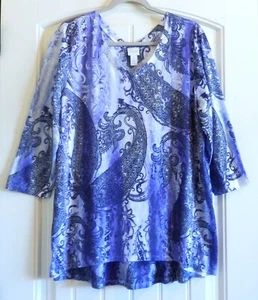 Chico's Purple Navy Pullover Poly Tunic Top Blouse Women's SZ 3 or Misses SZ XL - Picture 1 of 3