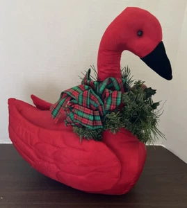 Satin Christmas Swan Decoration Stunning Fall Wreath Plaid Bow Centerpiece - Picture 1 of 12