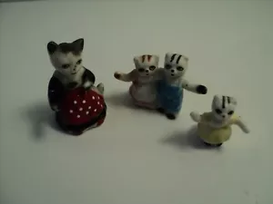 Miniature Bone China Nursery Rhyme 3 LITTLE KITTENS LOST MITTENS Figurines RARE - Picture 1 of 5
