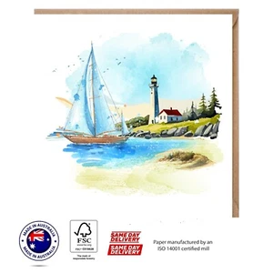 Lighthouse and Sailboat Greeting Card - Australian Designs The Scenery set - Picture 1 of 3