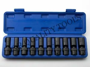 10PC 3/8" Drive Metric Universal Deep Impact Socket Set (10-19mm) Swivel w/Case - Picture 1 of 3