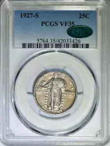 1927-S Standing Liberty Quarter PCGS & CAC ss-35; Auflage nur 396.000 - Bild 1 von 4