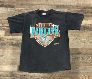 Vintage Florida Marlins Shirt Herren Large schwarz Baseball 1992 Einzelnaht verblasst - Bild 1 von 10