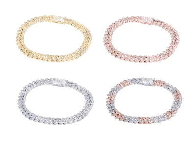 Brazalete Baguette 3 7/10 CT Diamante Real Miami Cubano 8mm Oro 10K Foto 1 de 4