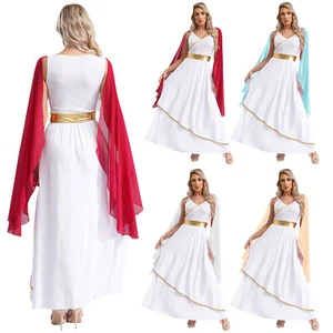 Damen Kostüm Griechische Robe V-Ausschnitt Kleid Cosplay Toga Ärmellos Uniform - Bild 1 von 47