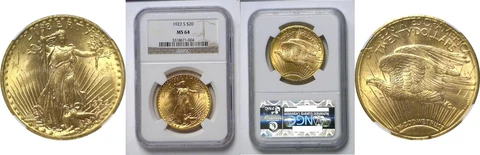 1922-S $20 St. Gaudens Gold Coin NGC MS-64 Cover