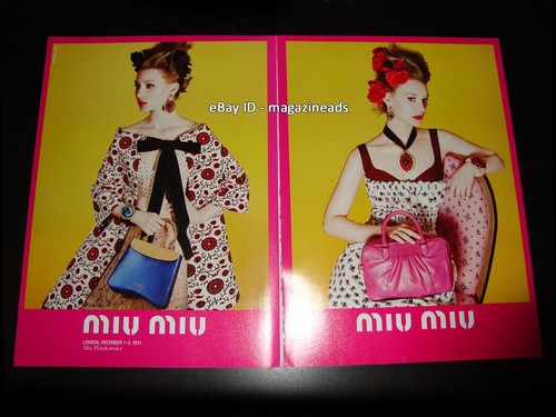 MIU MIU 2 pagine rivista STAMPA ANNUNCIO primavera 2012 MIA WASIKOWSKA David Sims