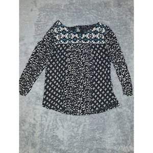 Lucky Brand Embroidered Blouse Bohemian Peasant Top Long Sleeve M Floral, Beachy - Picture 1 of 5