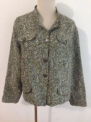 Chaqueta Blazer CHICO'S Nehru Beige, Gris y Latón Jacquard Floral Talla 2 Foto 1 de 4