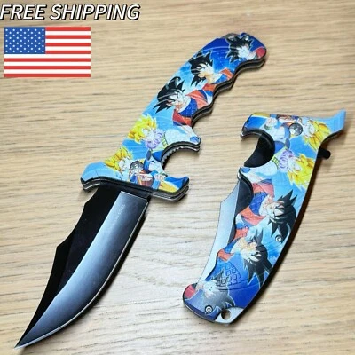 9" Dragon Ball Cartoon Black Tactical Spring Assisted Folding Pocket Knife EDC - Image 1 of 4