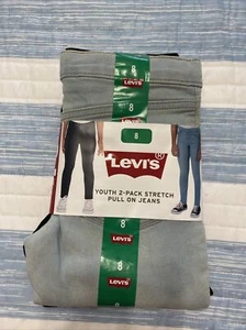 Pantalones de mezclilla elásticos Levis para niñas talla 8 negros/azul claro paquete de 2 nuevos con etiquetas - Imagen 1 de 2