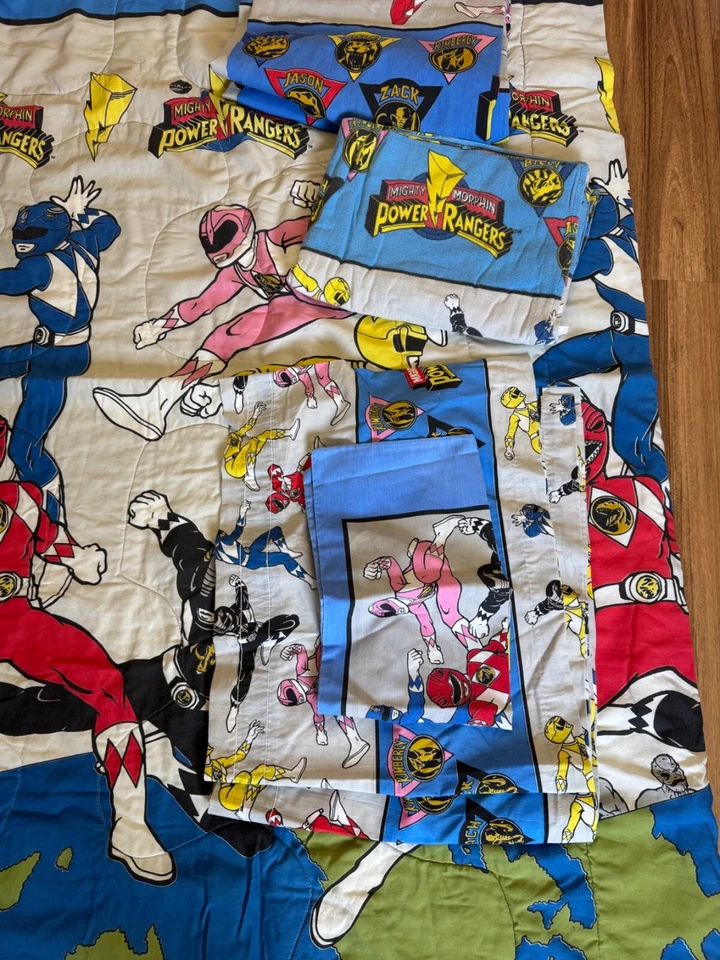 Vtg 6 Piece Set 1994 Mighty Morphin Power Rangers Twin Size Comforter 86x62 MORE - Image 1 of 4