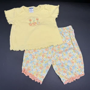 90er Y2K OshKosh B'Gosh 2-teiliges gelb geblümtes Outfit Baby Mädchen Größe 3-6 Monate - Bild 1 von 16