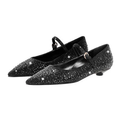 Women's Sparkly Glitter Pumps Ladies Strappy Buckle Pointed Toe Ballet Shoes - Image 1 of 4