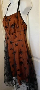 SHEIN Size XL Floral Black Lace Sheer Skirt Over Orange Lining Dress - Picture 1 of 12