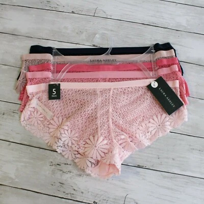 Laura Ashley Women's Lace Panties Set Size L Large Pink Navy - Image 1 of 4