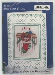 Design Works Love Puppy Stocking 5573 Greeting Card Counted Cross Stitch KIT - Picture 1 of 2
