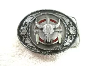 1991 Vintage Siskiyou Belt Buckle Oval SKULL WITH HORNS FEATHERS D-5 - Picture 1 of 4