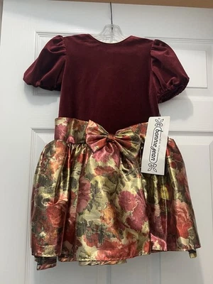 NEW Bonnie Jean Girls Size 6 Holiday Dress Burgandy Velvet  & Metallic Floral - Image 1 of 4