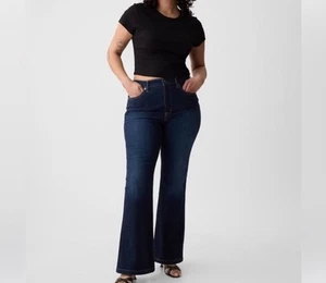 Jeans svasati donna Gap lavaggio scuro denim vita alta anni 70 nuovi con etichette - taglia 16 alti - Foto 1 di 6