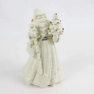 Markenloser Weihnachtsmann mit Baum und Schaufel Figur Elfenbein mit Goldrand 10 Zoll hoch - Bild 1 von 5
